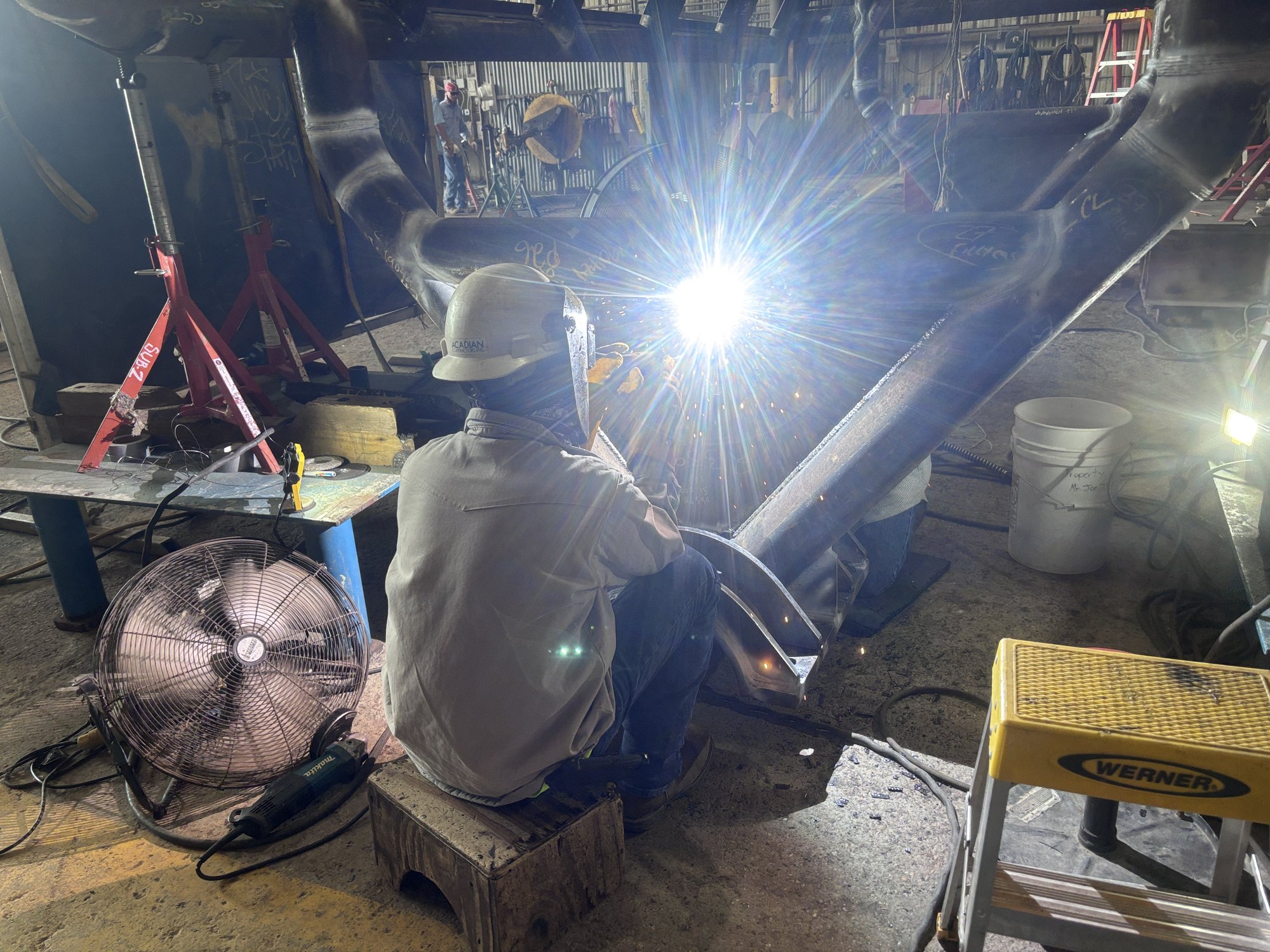 Pipe fabrication welding in a shop