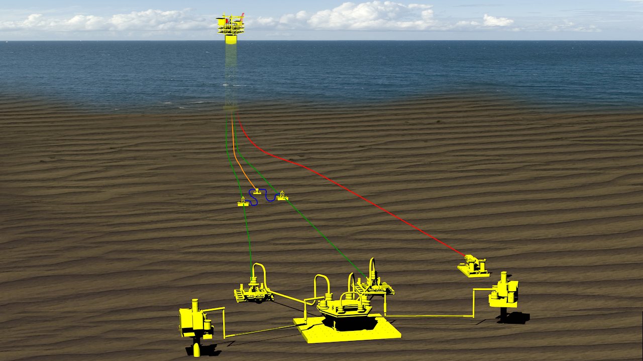 Subsea pipeline and manifold CAD visualization for an offshore production system